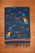 Navy Peacock and Colibri 100% Silk Scarf