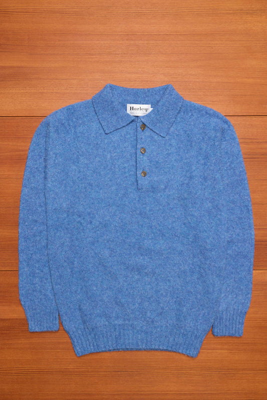 Cobalt Polo Neck Brushed Shetland Wool Jumper
