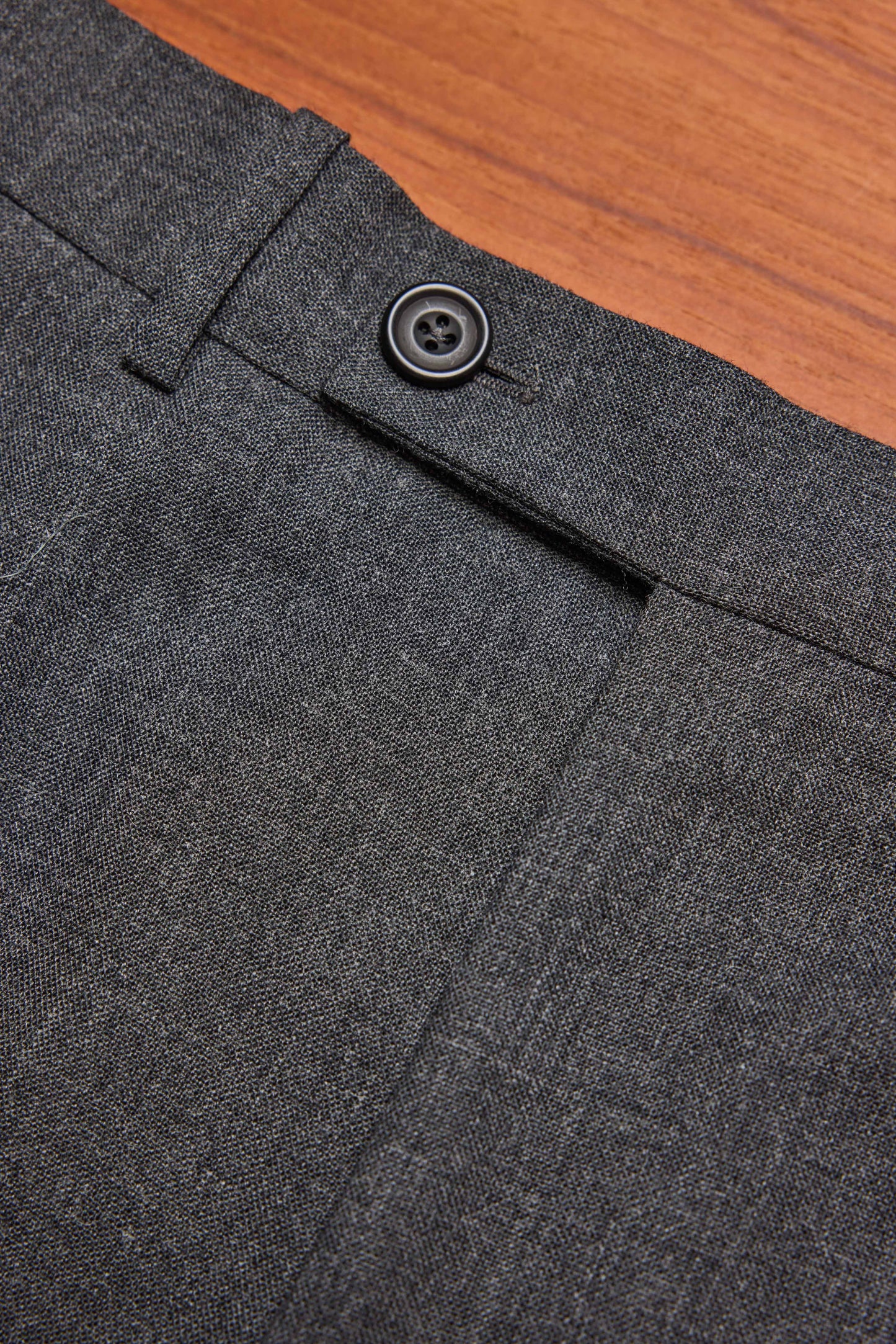 Grey Fresco Trouser Flat Front Merino Wool