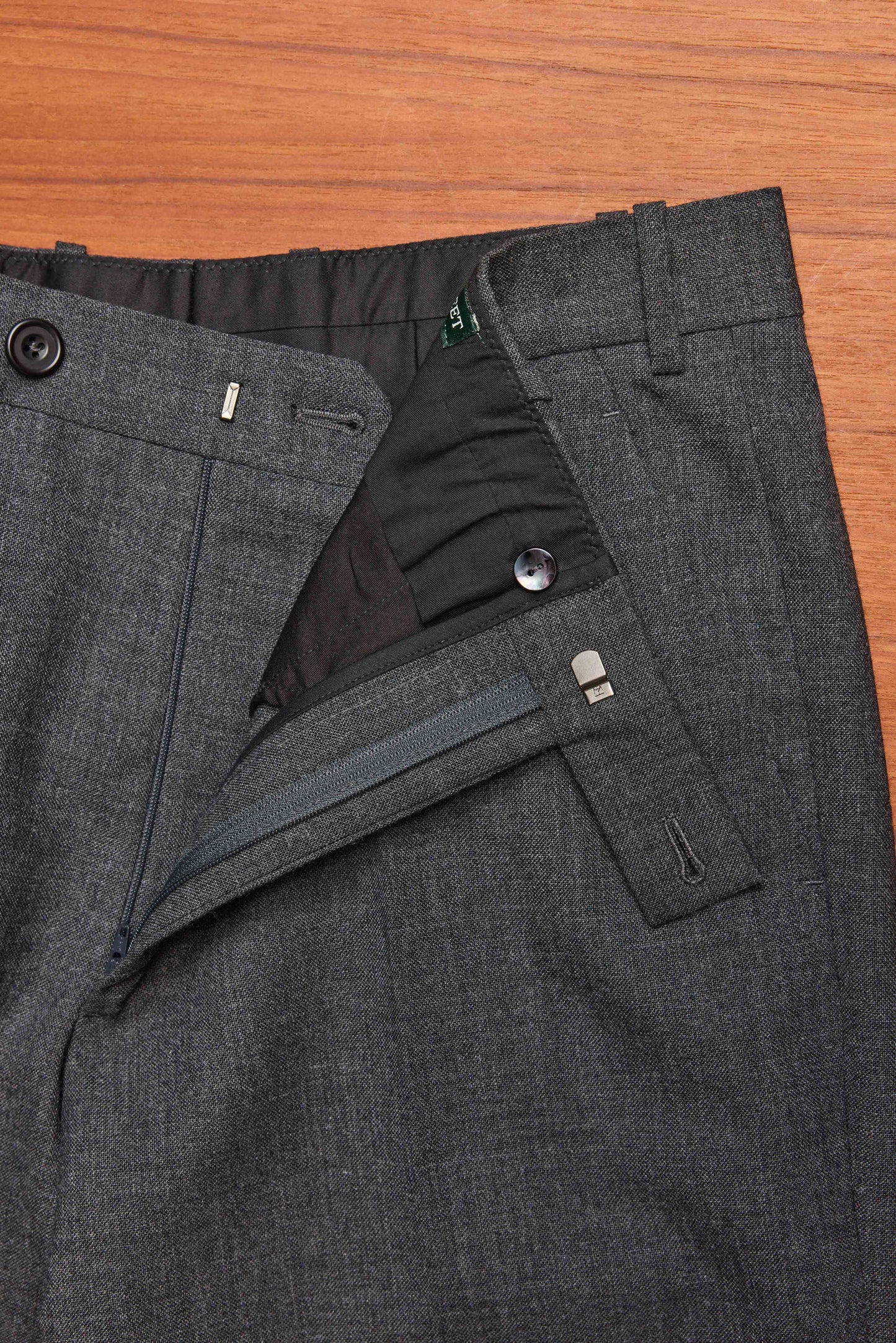 Grey Fresco Trouser Flat Front Merino Wool