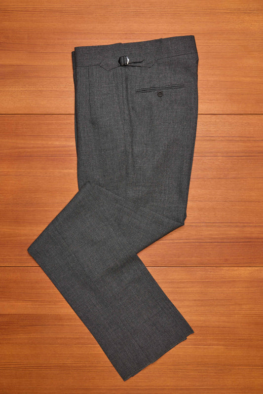Grey Fresco Trouser 2 Pleat Merino Wool