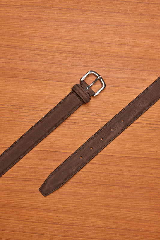 Brown Nubuck Belt Silver Buckle