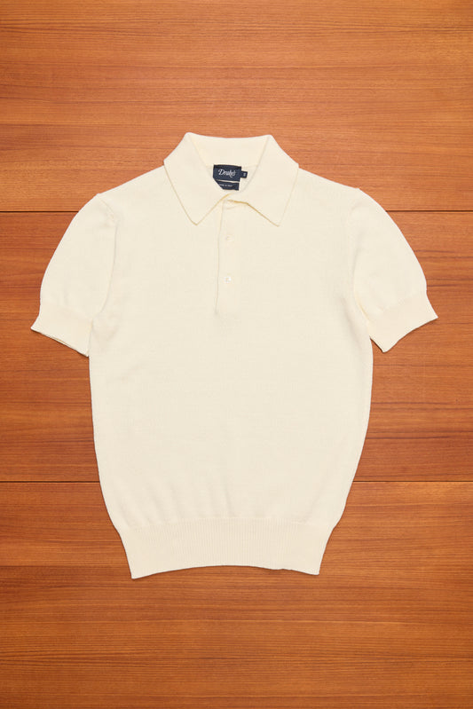 Textured Cotton Knitted Polo Ecru