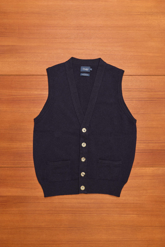 Navy Sleeveless Cardigan Lambswool