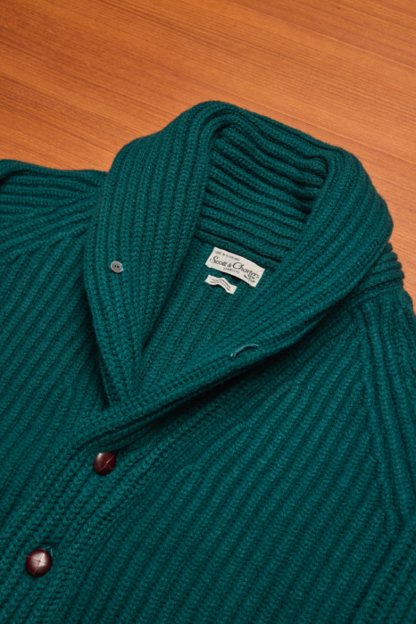 Green Lambswool Shawl Cardigan