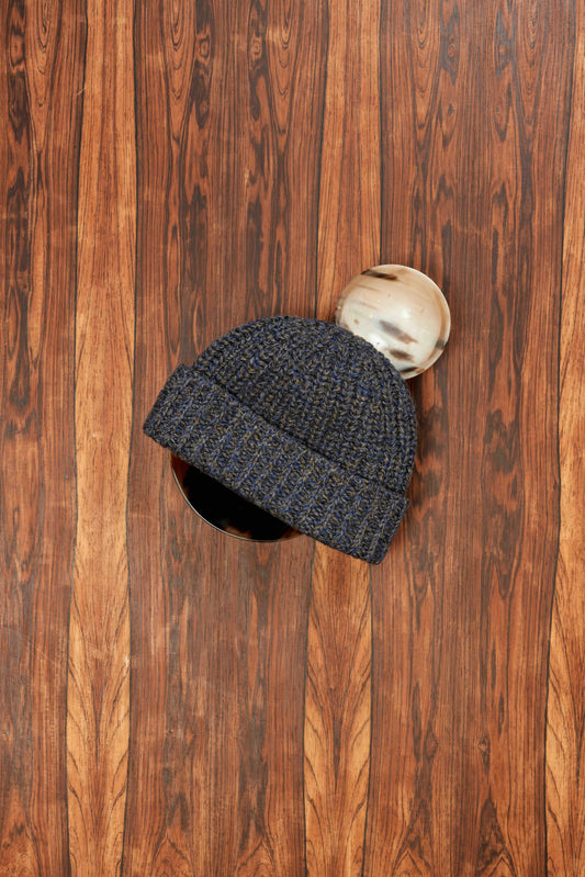 Blue Chunky Rib Marl Cashmere Beanie