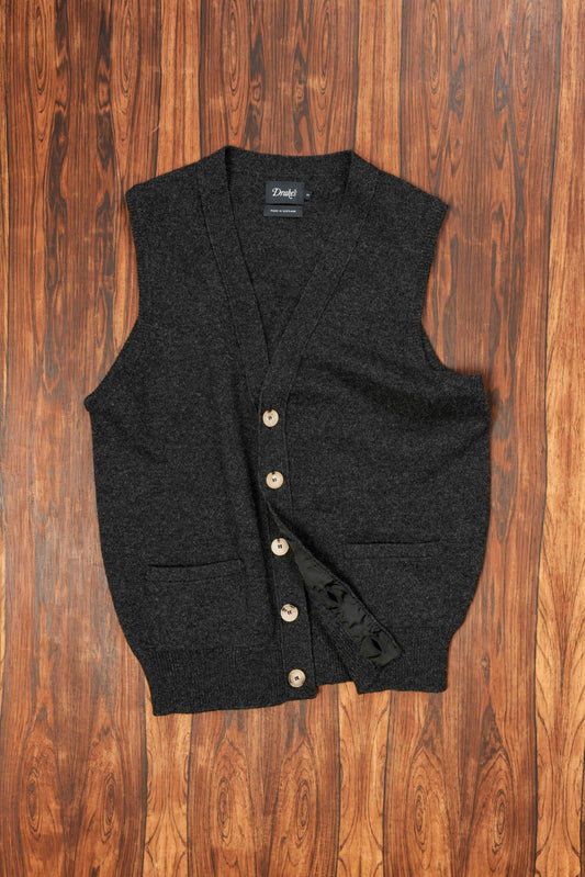 Charcoal Sleeveless Cardigan Lambswool