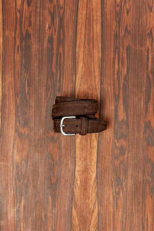 Brown Nubuck Belt Silver Buckle