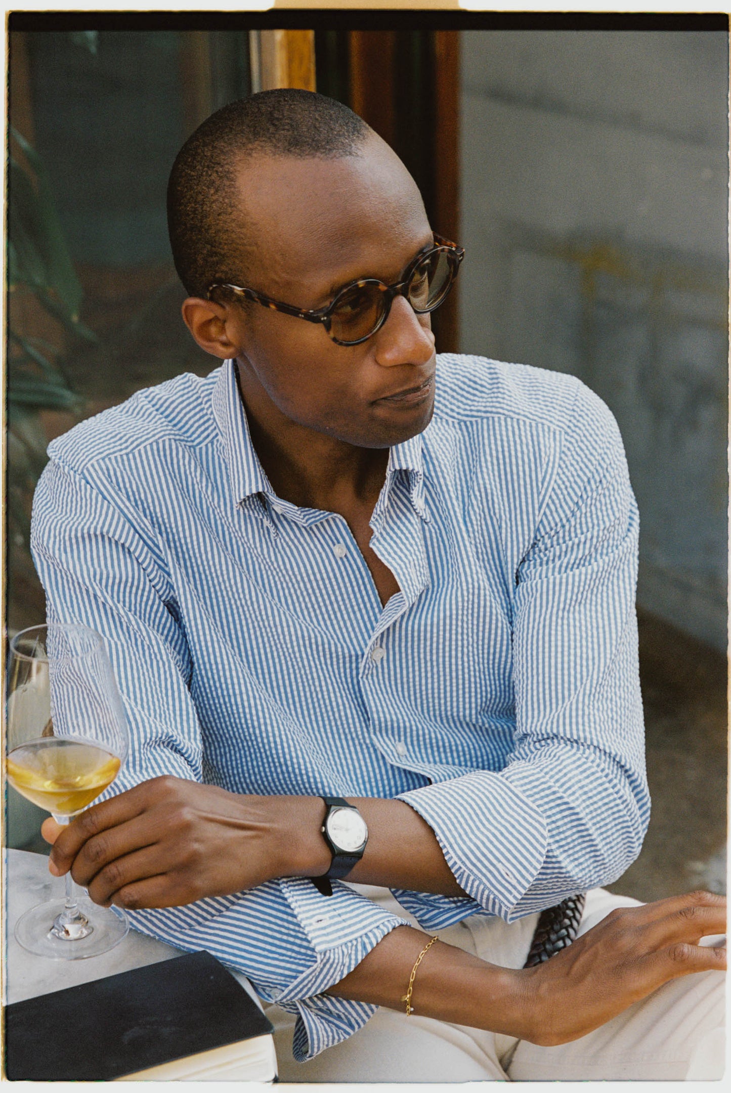 Dark Blue Stripe Seersucker Shirt