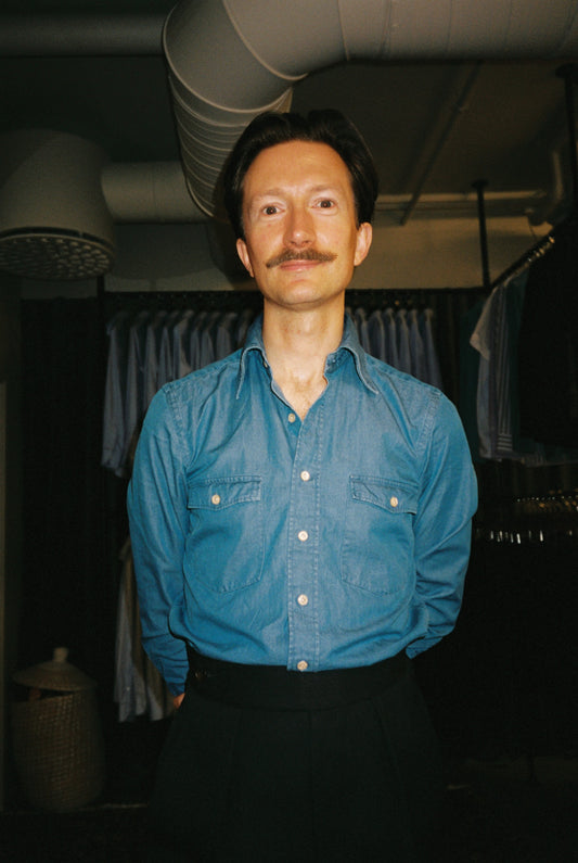 Point Collar Stone Wash Denim Shirt