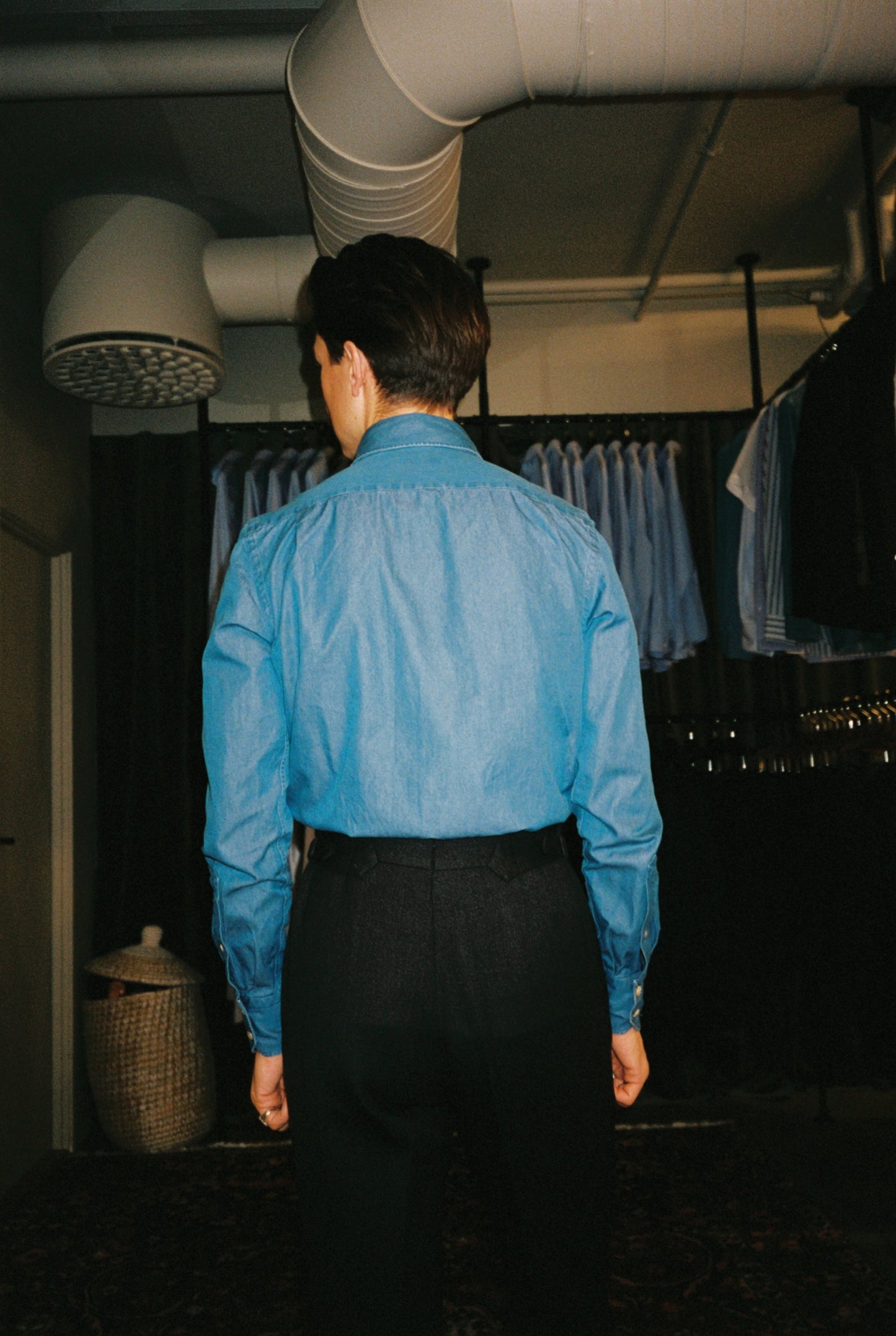 Point Collar Stone Wash Denim Shirt