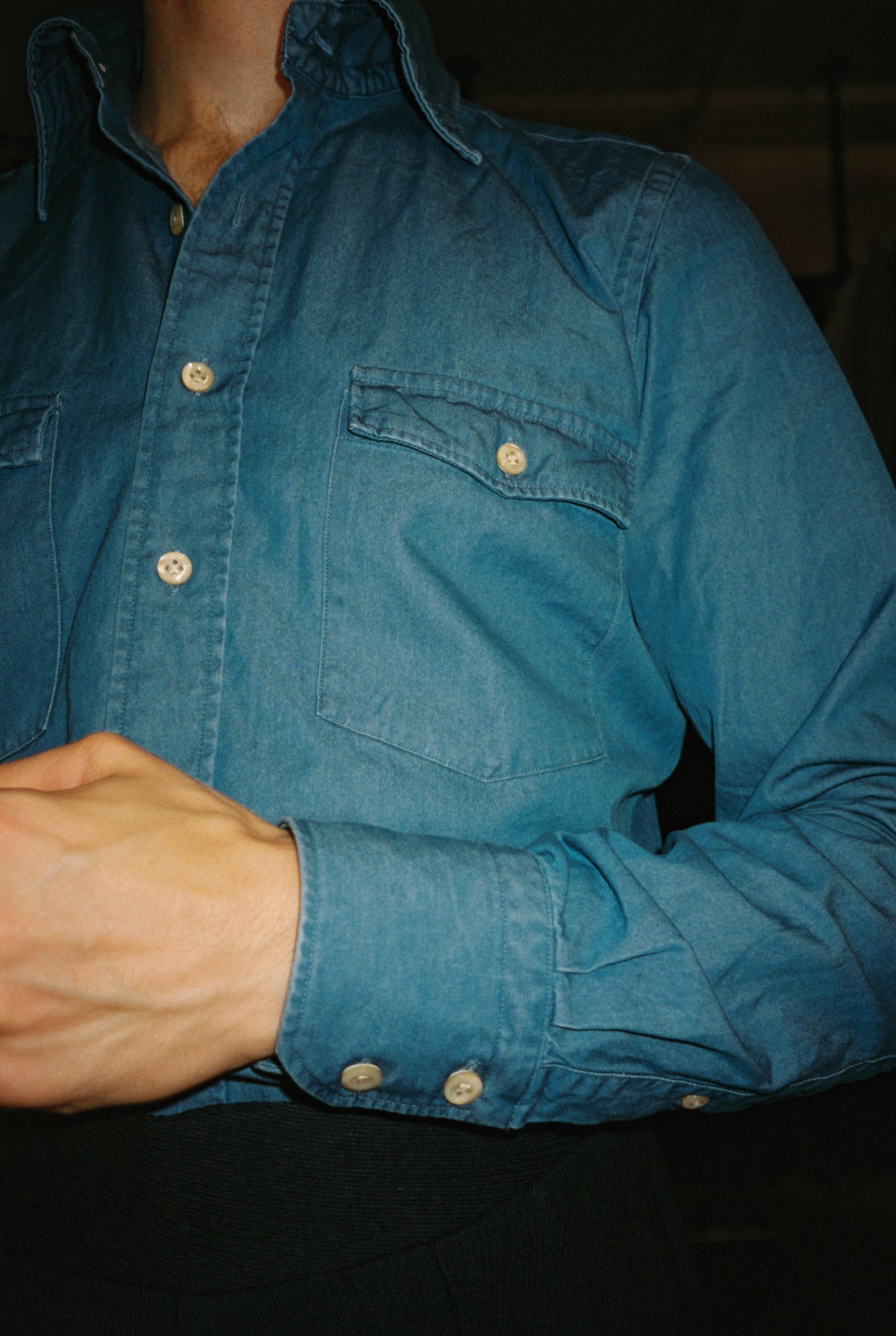 Point Collar Stone Wash Denim Shirt