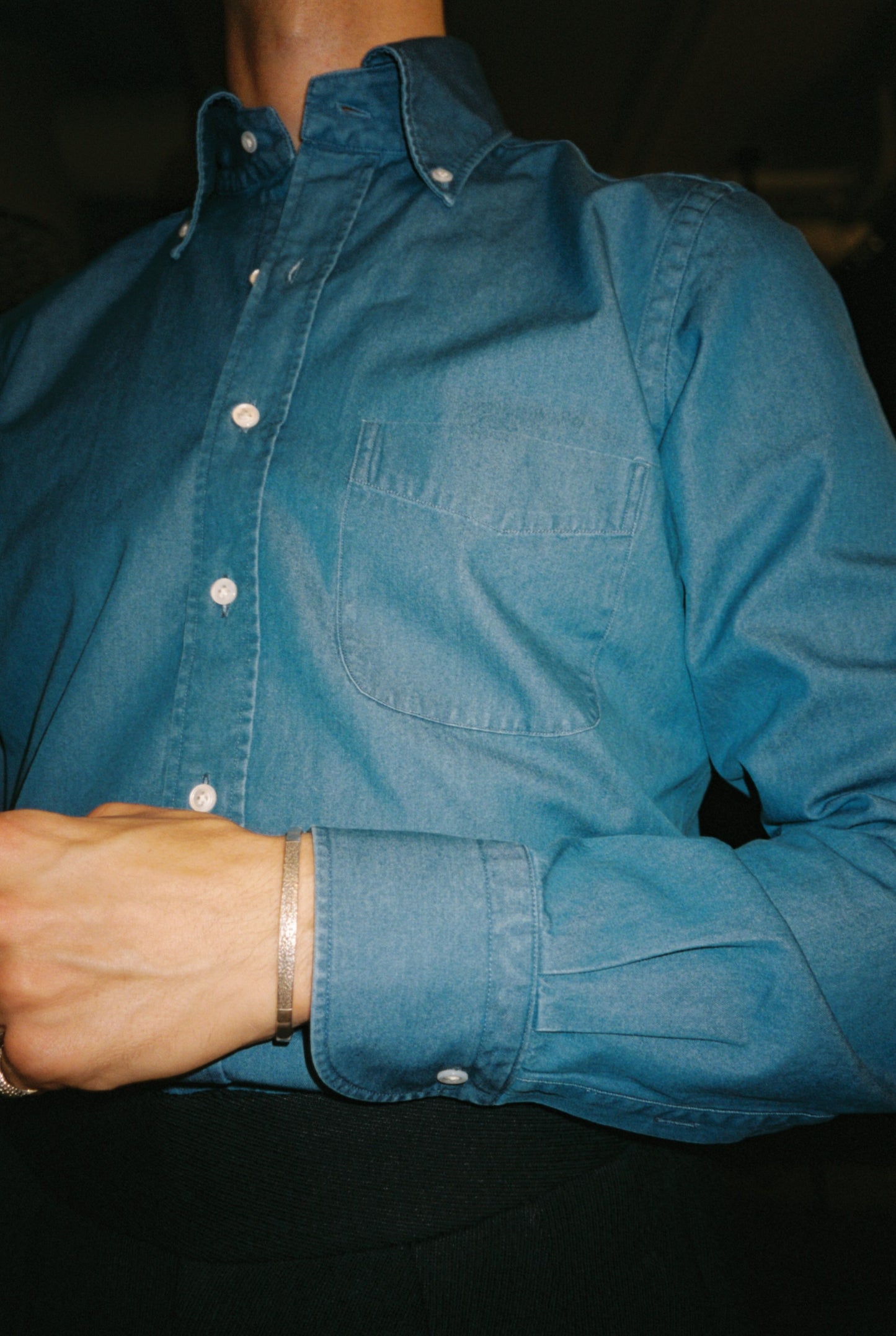 Button Down Stone Wash Denim Shirt