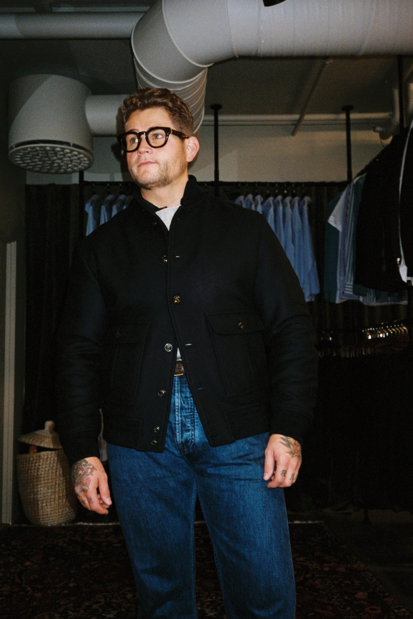 Valstarino Navy Wool Flight Jacket