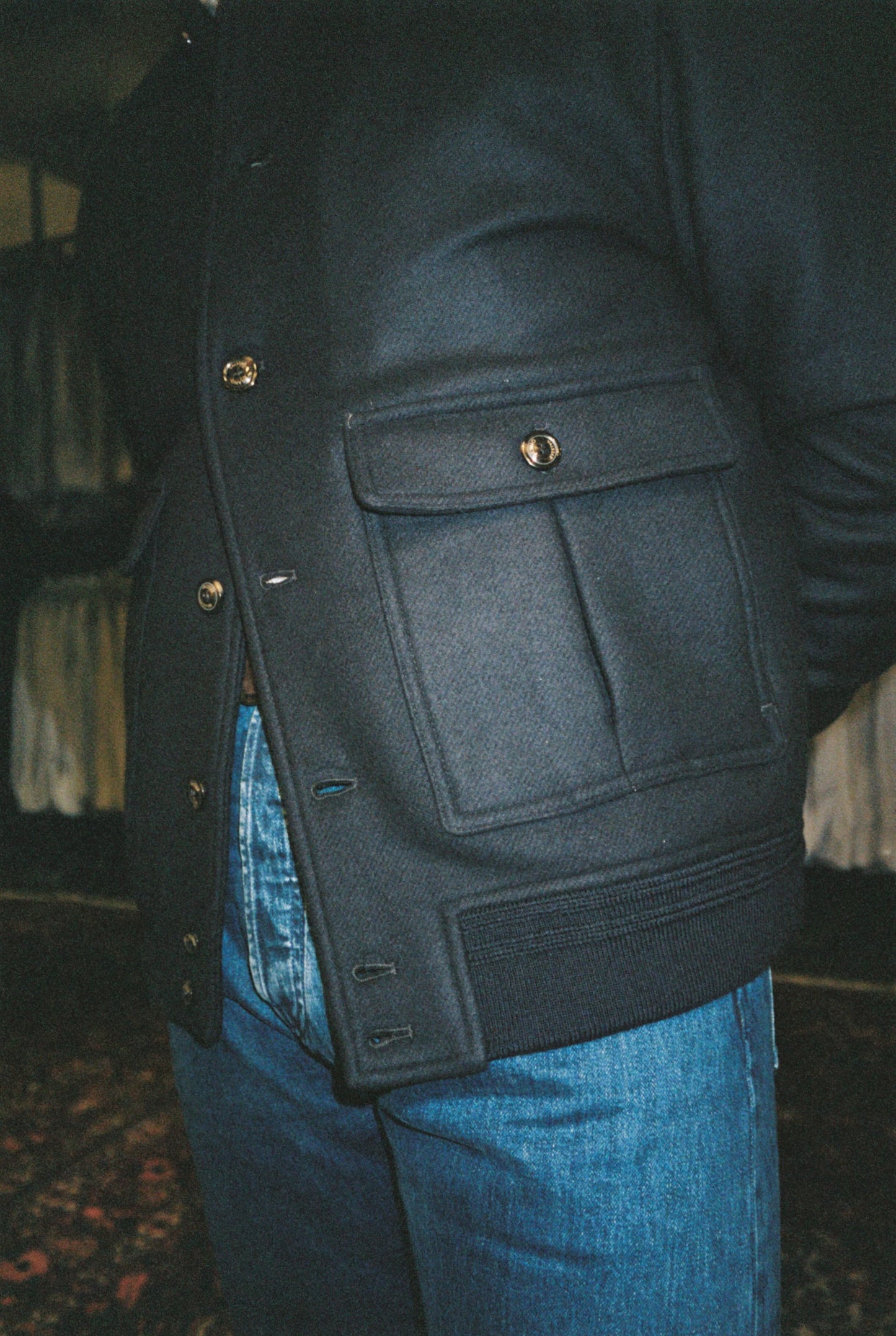 Valstarino Navy Wool Flight Jacket