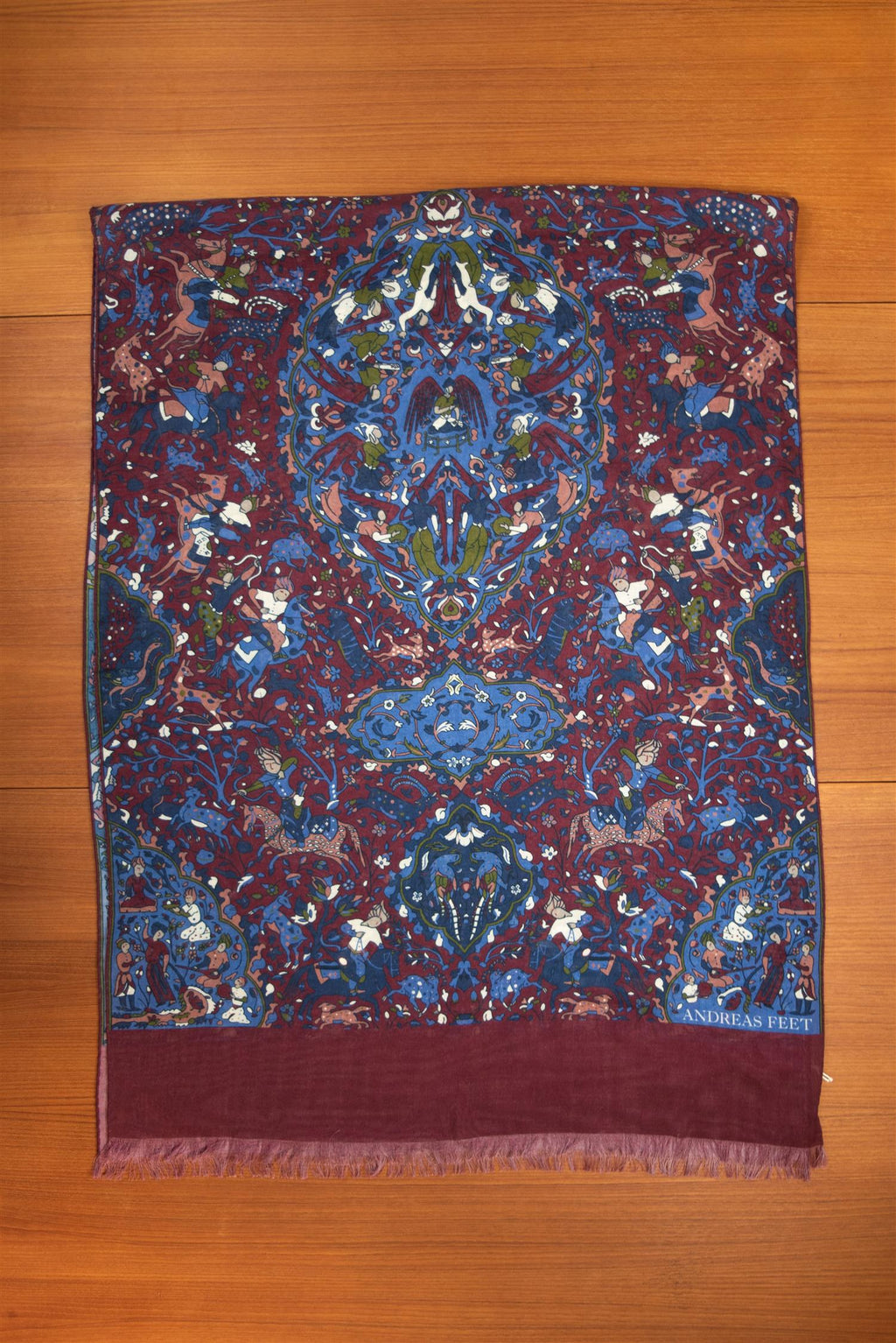 Burgundy Forest Hunting Wool & Silk Scarf