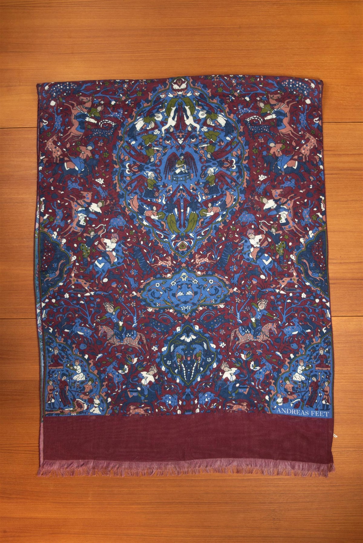 Burgundy Forest Hunting Wool & Silk Scarf