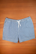 Indigo stripe drawstring shorts