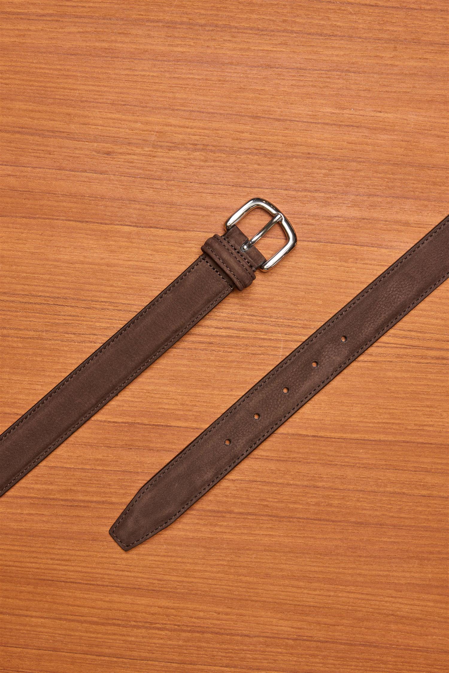 Brown Nubuck Silver Buckle Leather Belt