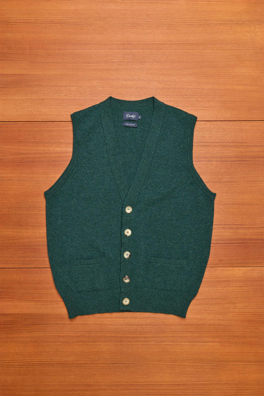 Green Sleeveless Cardigan Lambswool