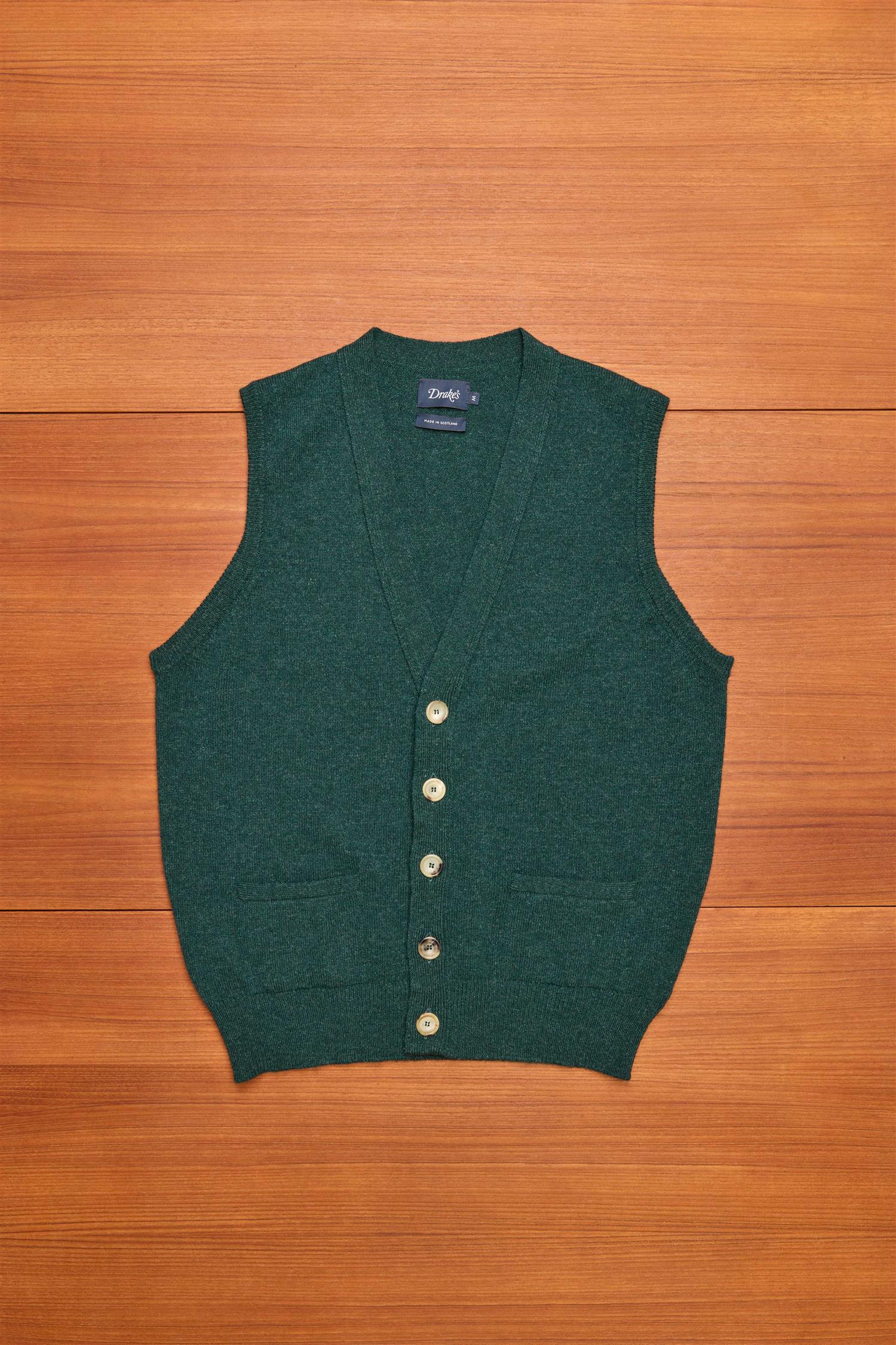 Green Sleeveless Cardigan Lambswool
