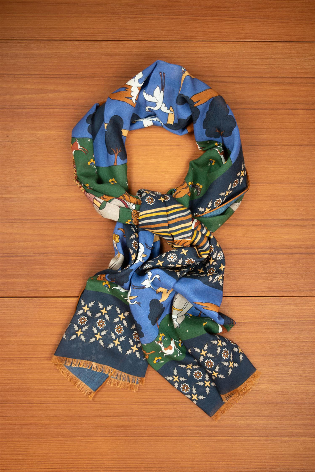 Navy Elephant Hunter Wool & Silk Scarf