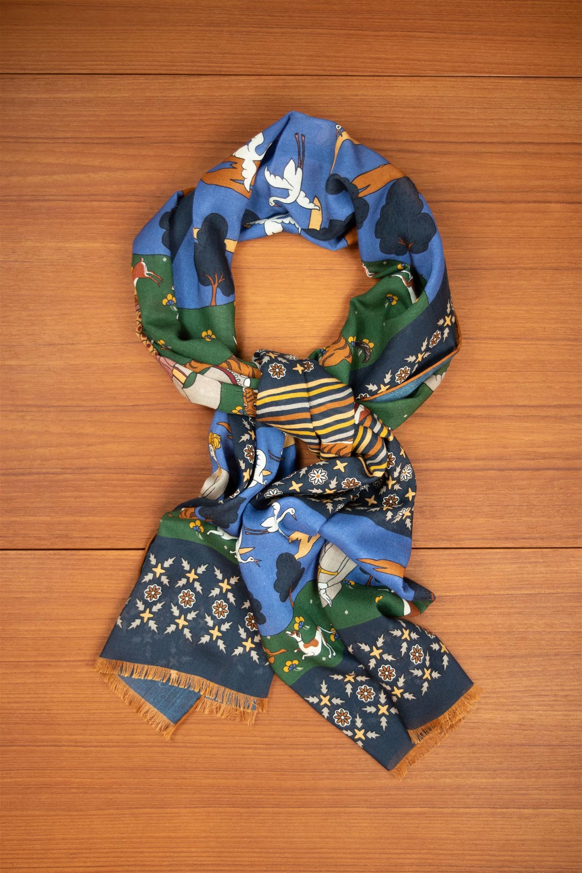 Navy Elephant Hunter Wool & Silk Scarf