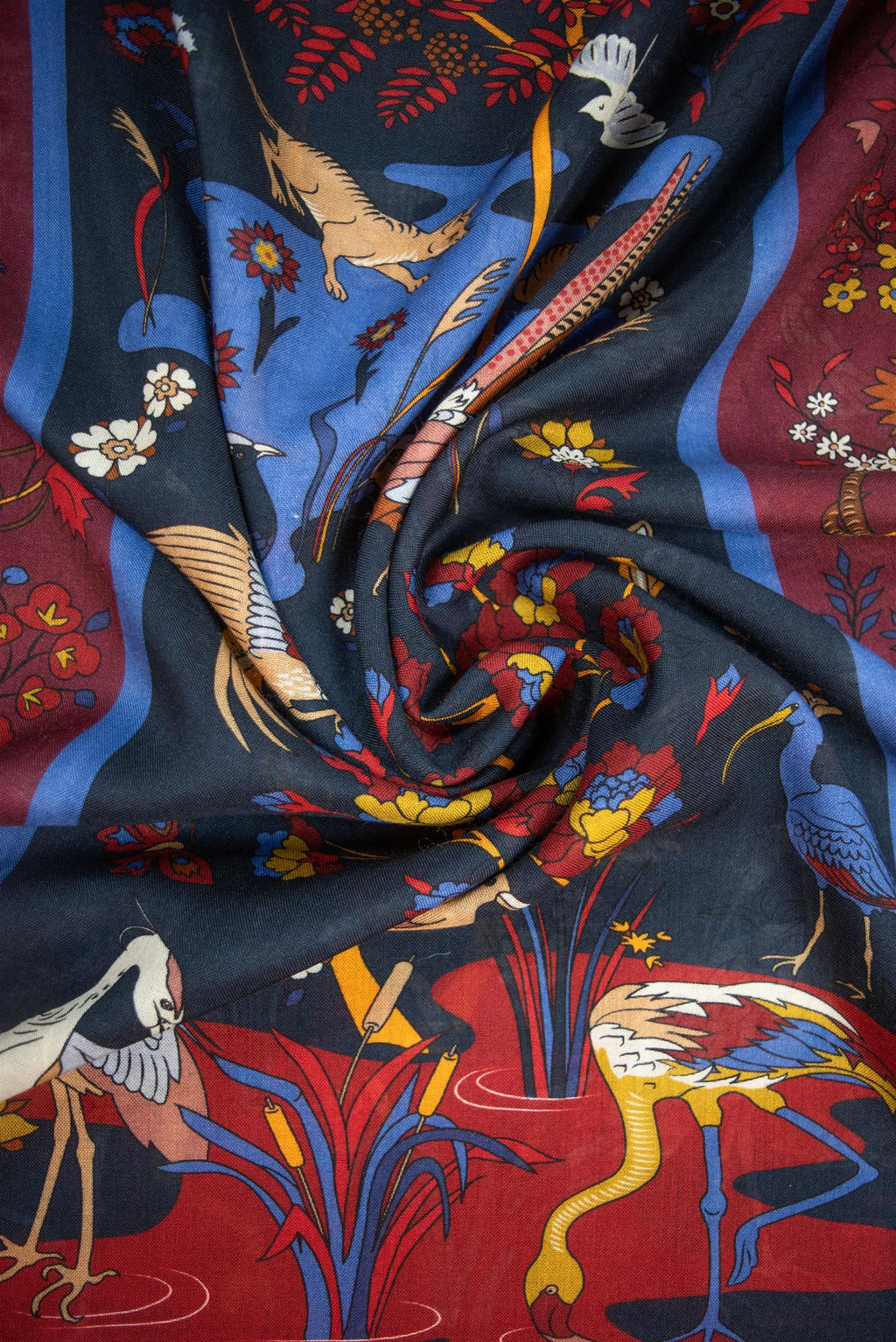 Burgundy Tree Pond Wool & Silk Tubular Scarf