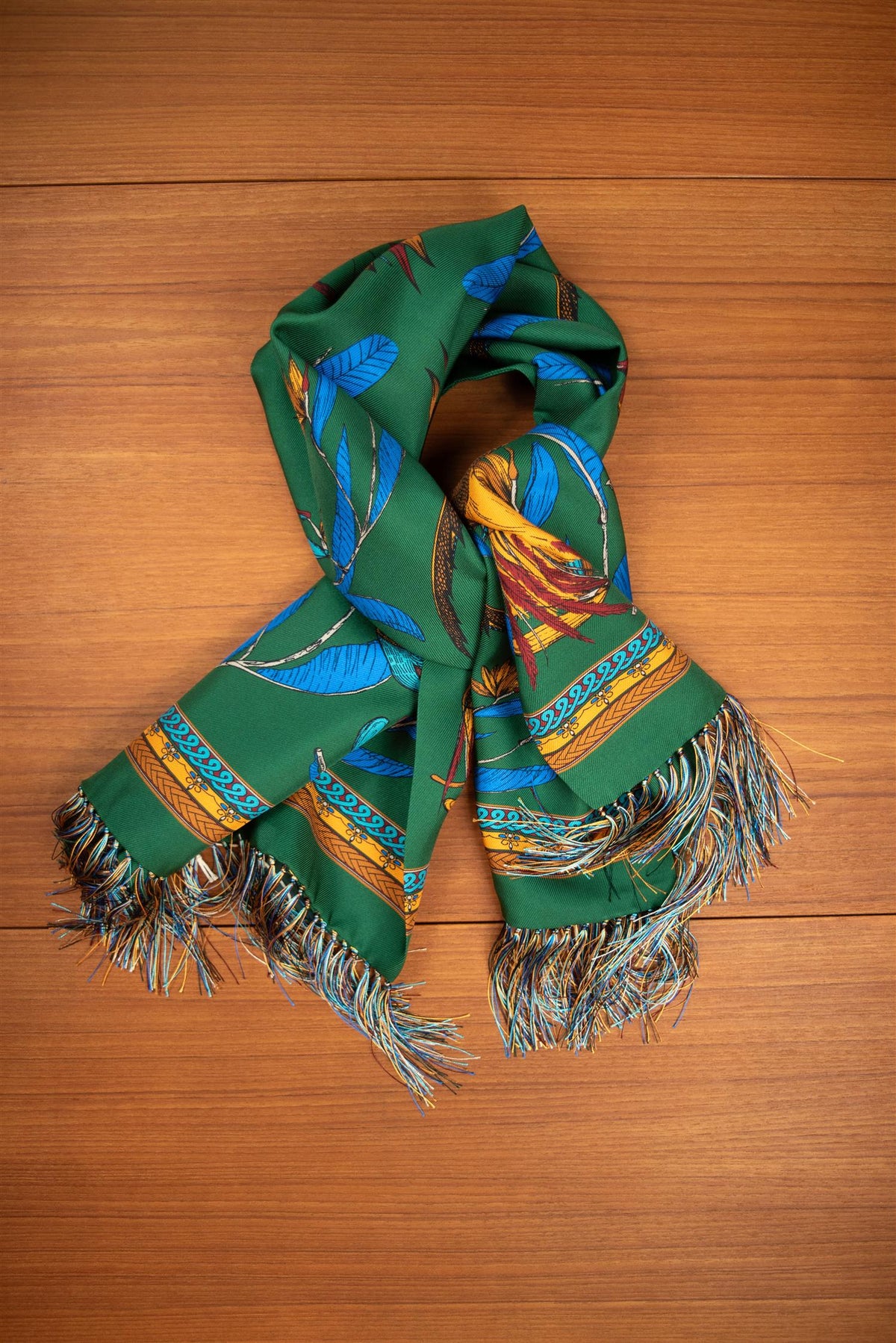 Emerald Peacock and Colibri 100% Silk Scarf