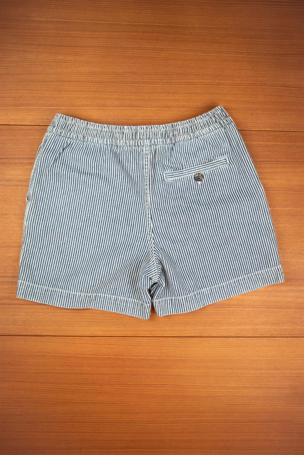 Indigo stripe drawstring shorts