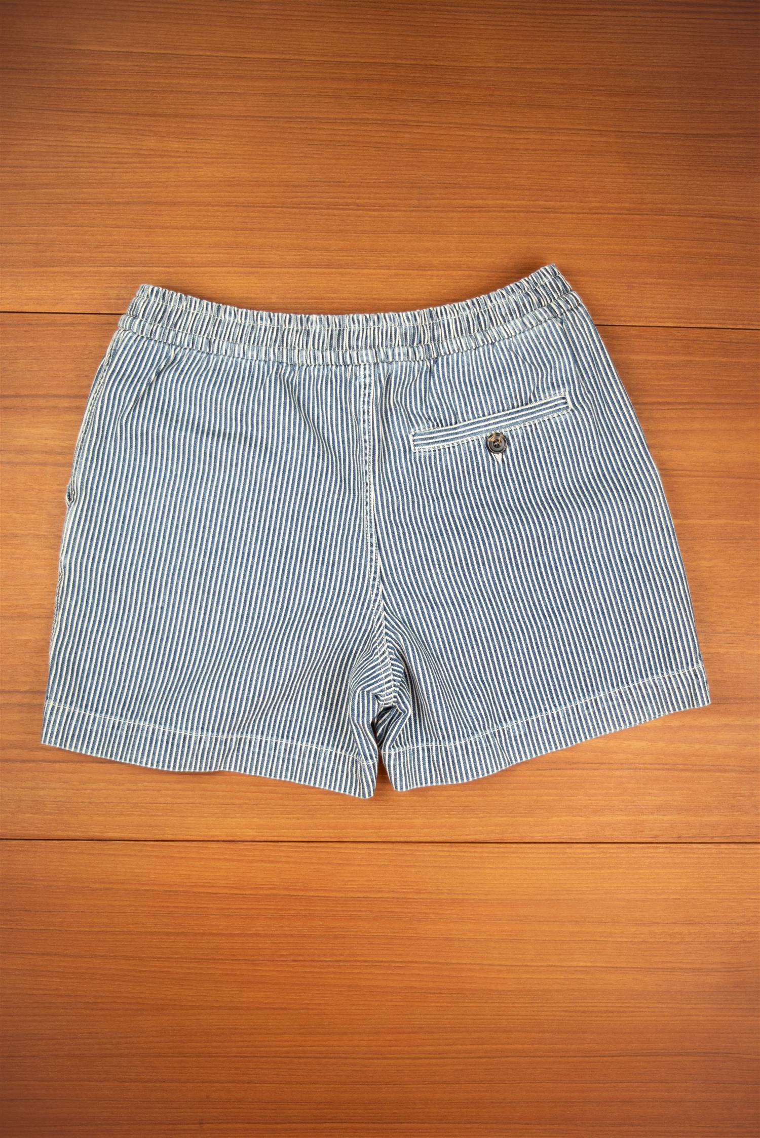 Indigo stripe drawstring shorts