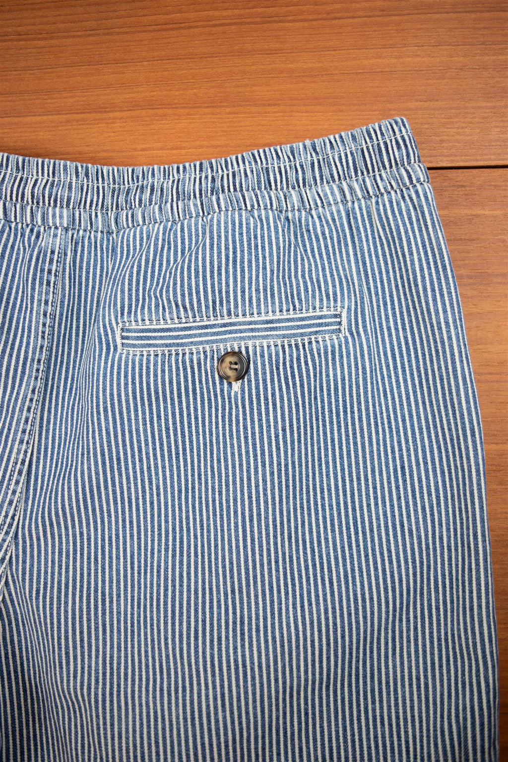 Indigo stripe drawstring shorts