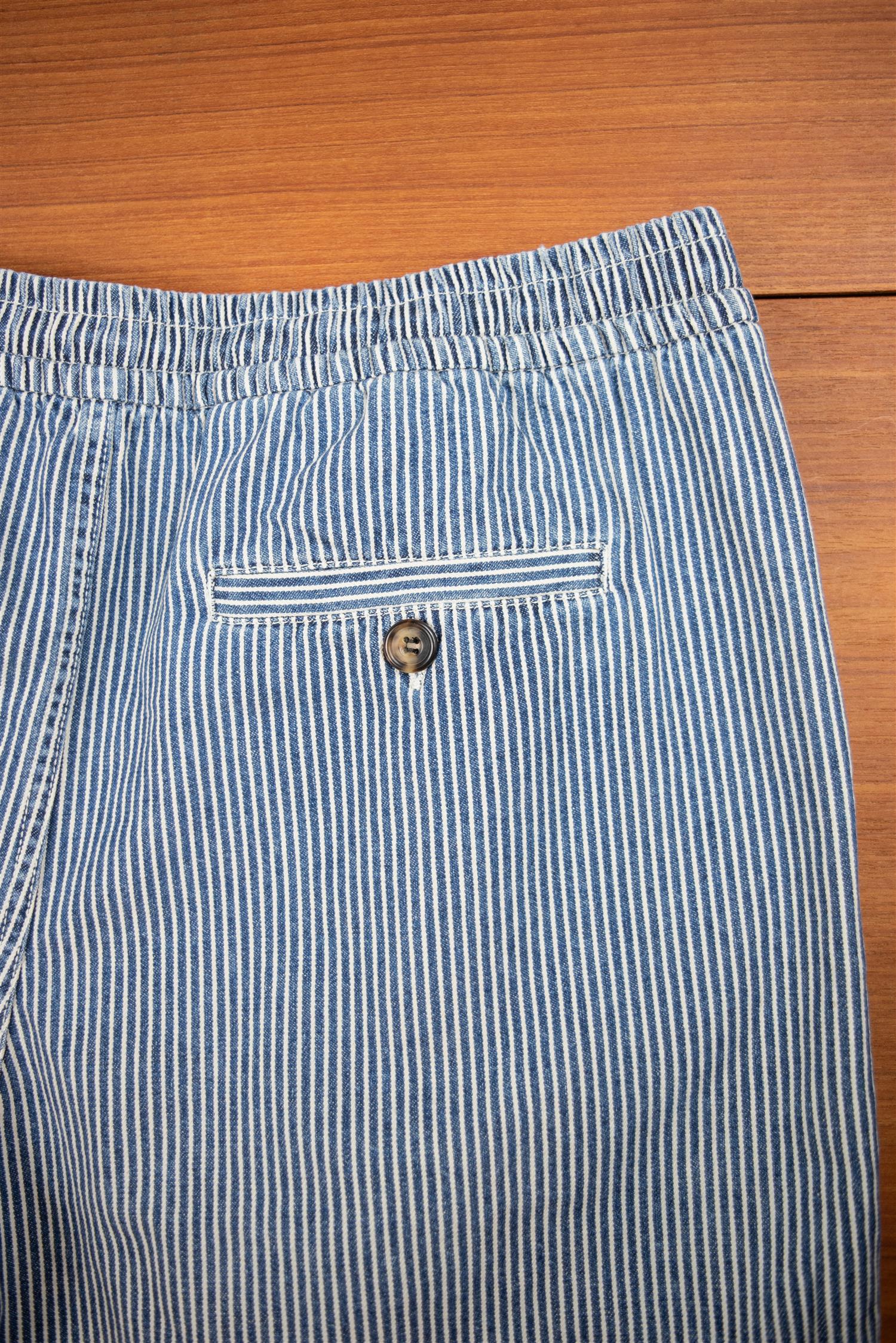 Indigo stripe drawstring shorts