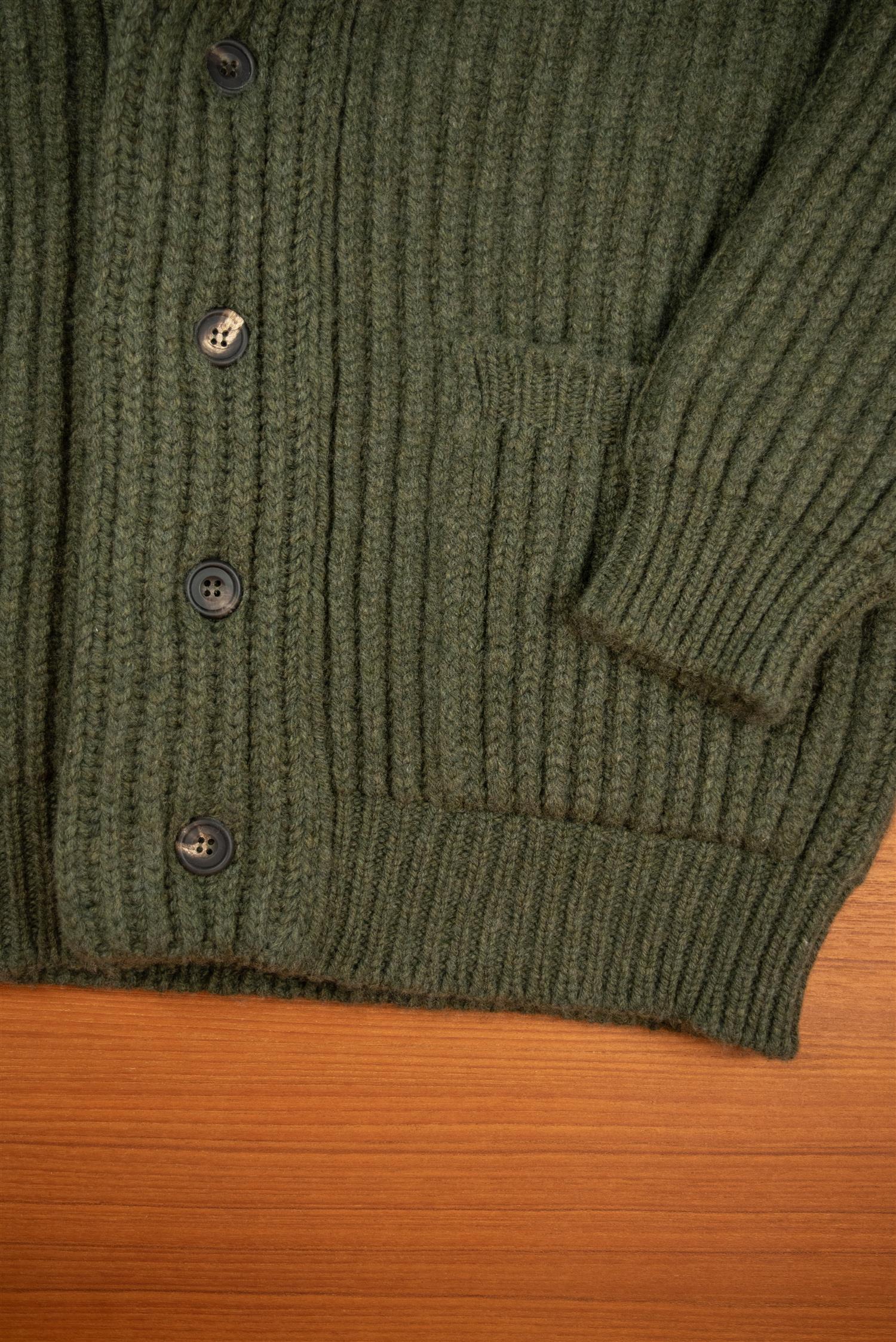 Crocodile green Lambswool Shawl Cardigan