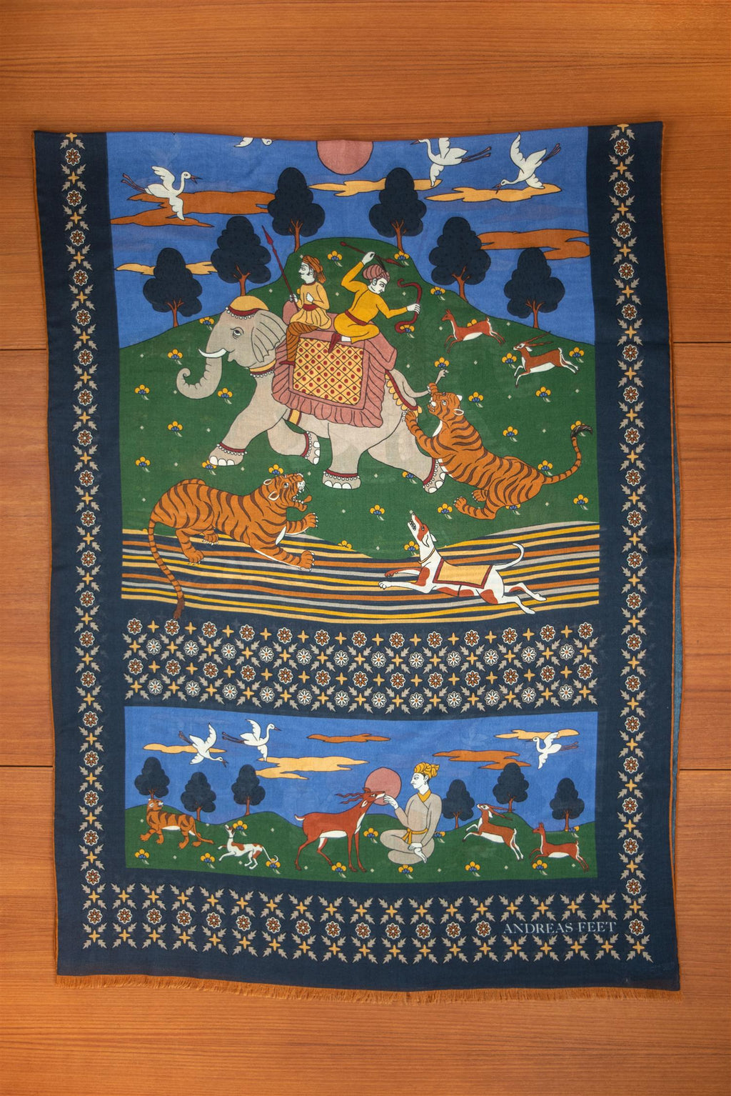 Navy Elephant Hunter Wool & Silk Scarf
