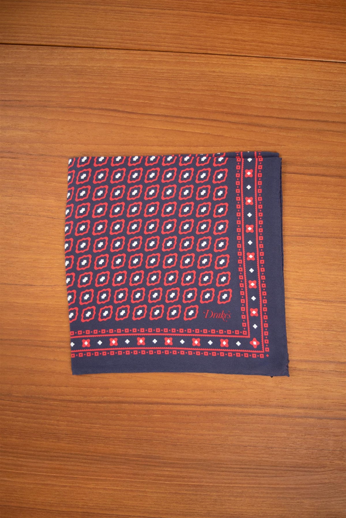 Red Tile Pocket Square Silk