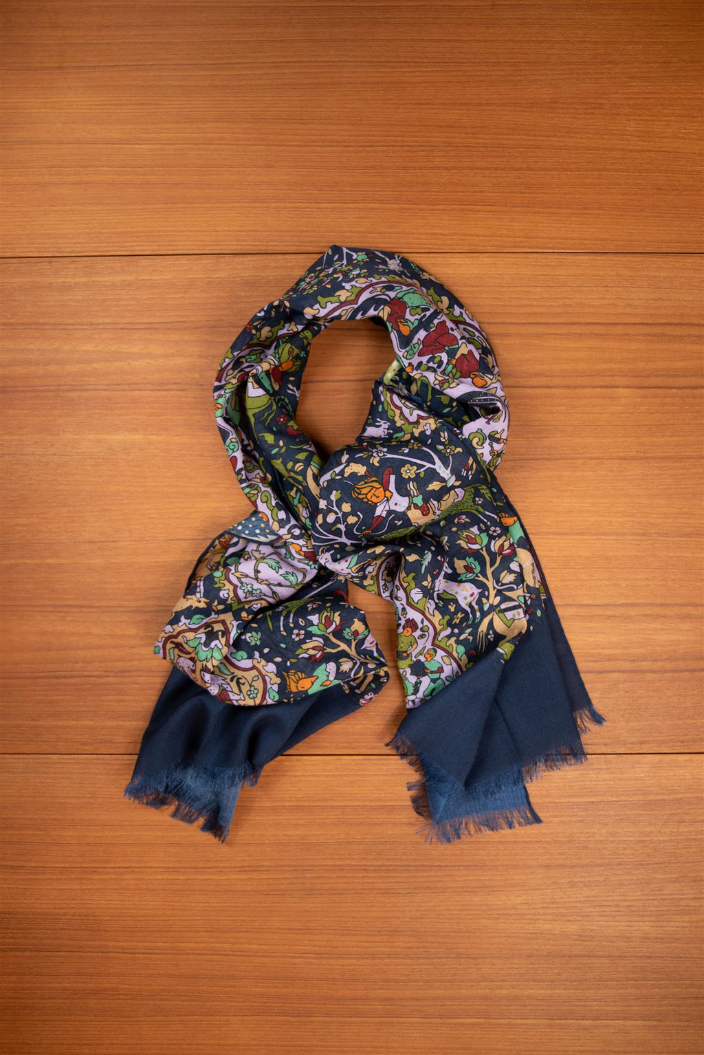 Navy & Lavender Forest Hunting Wool & Silk Scarf