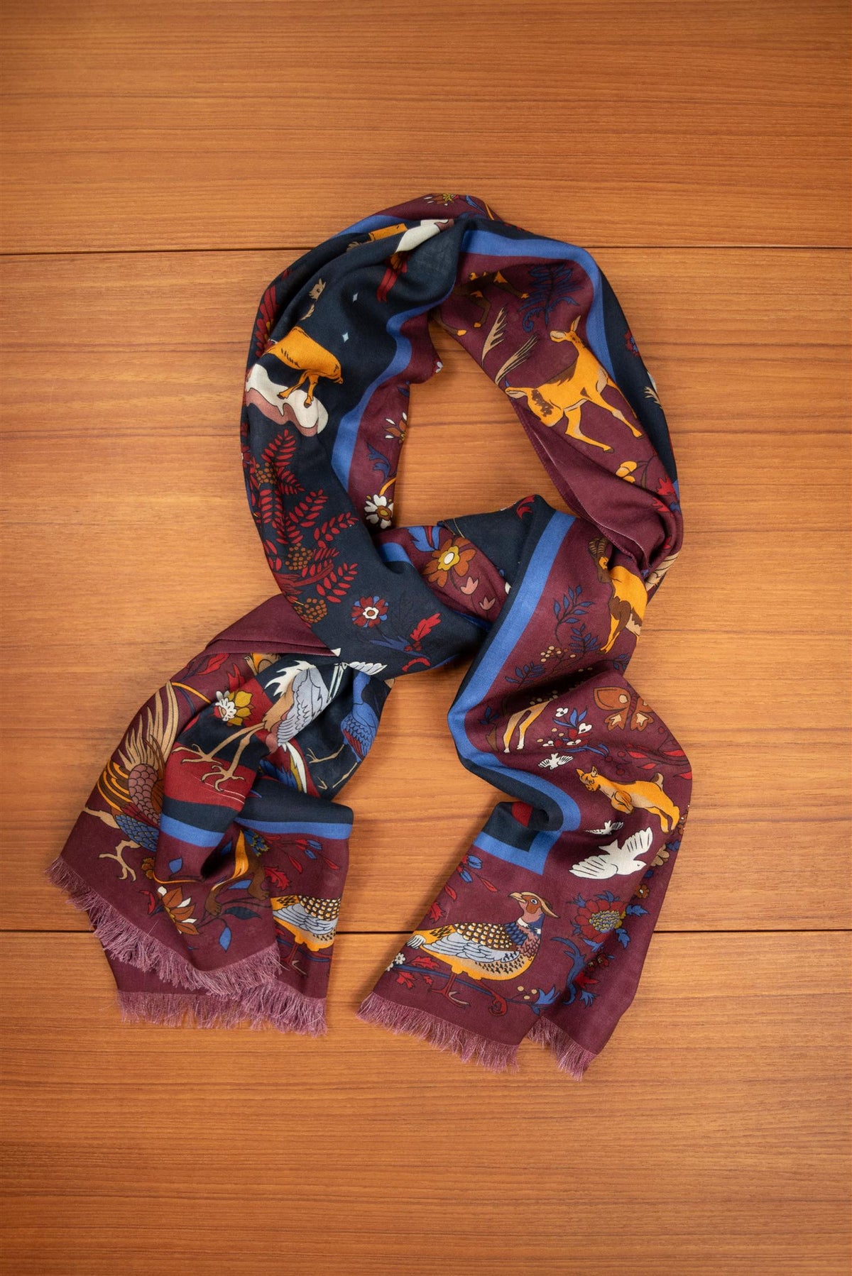 Burgundy Tree Pond Wool & Silk Tubular Scarf