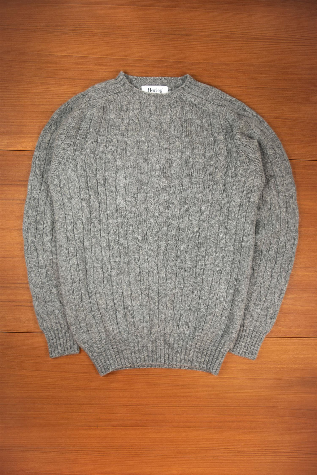 Mid Grey Cable Knit Shetland Wool Jumper