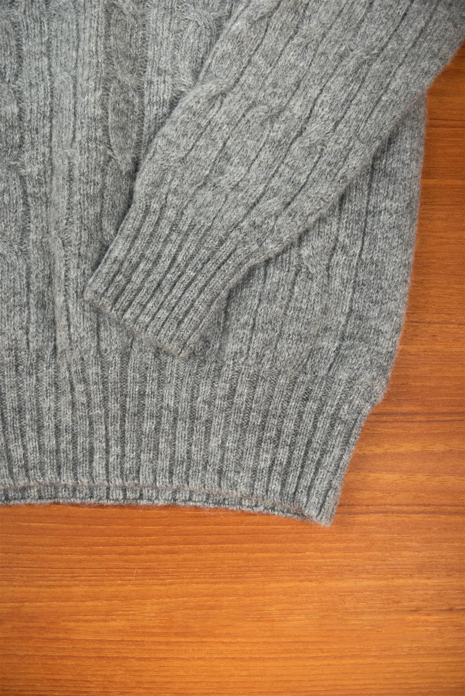 Mid Grey Cable Knit Shetland Wool Jumper
