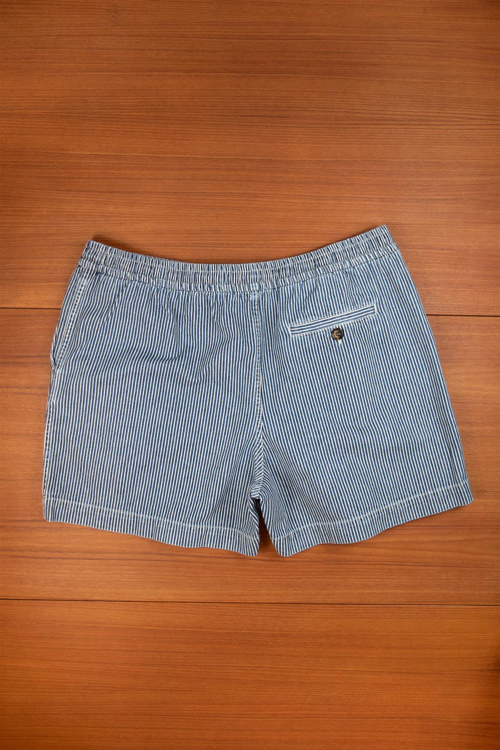 Indigo stripe drawstring shorts