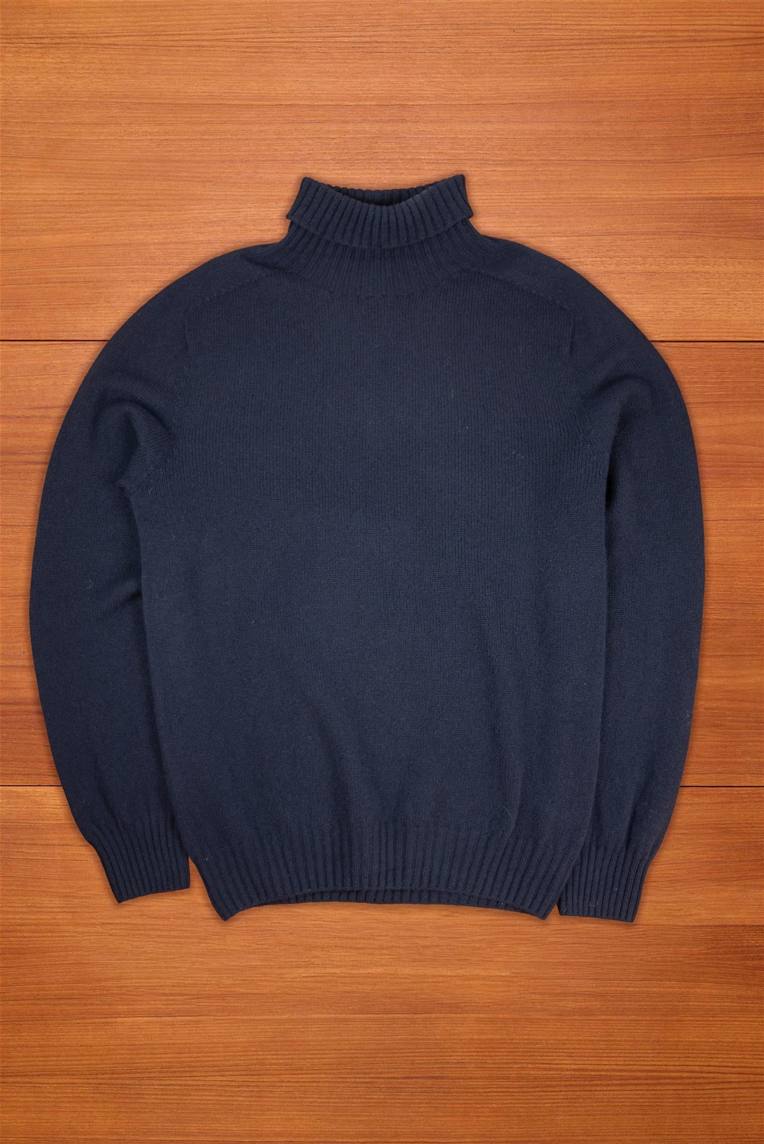 Navy Roll Neck Lambswool Jumper