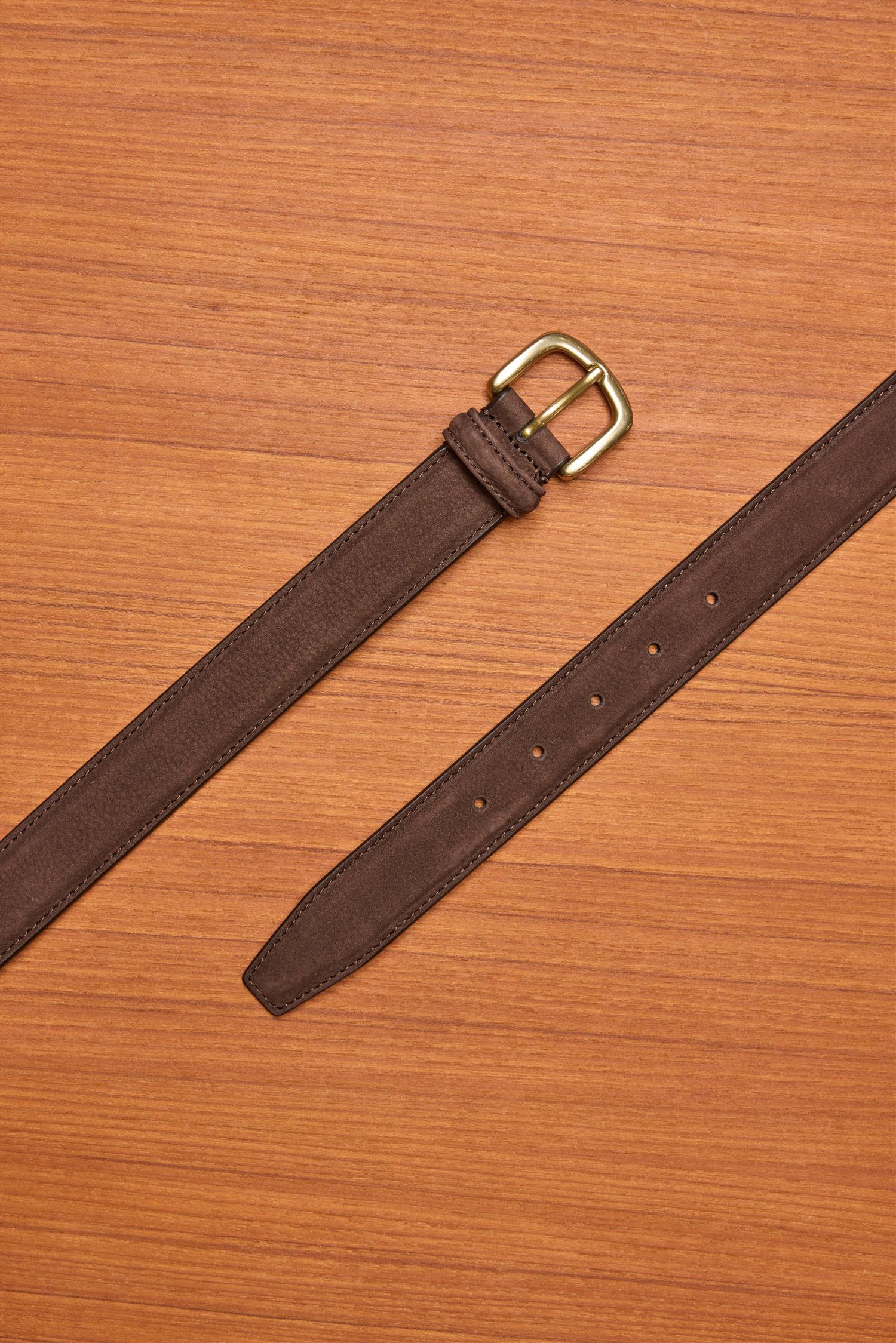 Brown Nubuck Brass Buckle Leather Belt