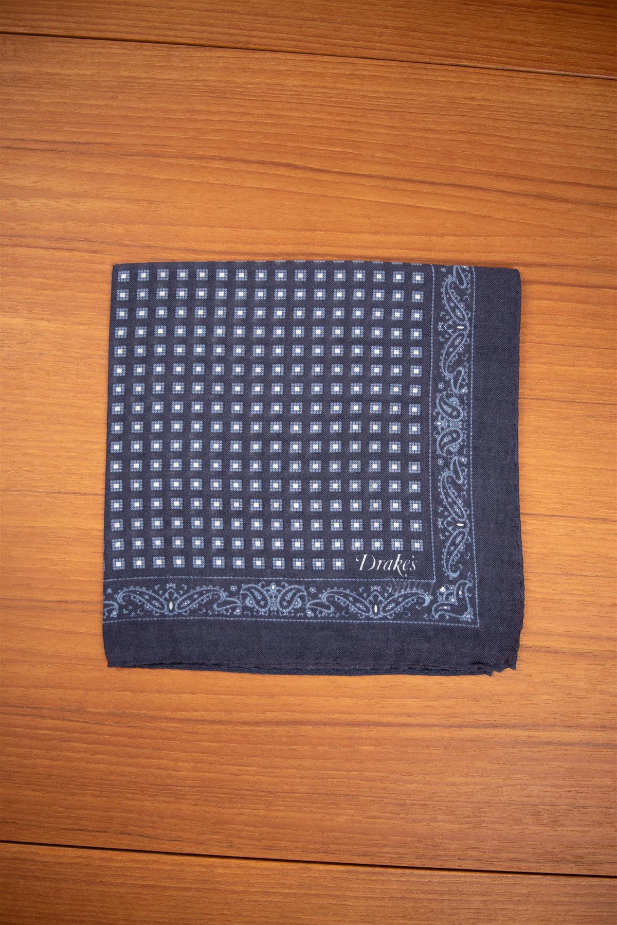 Navy Border Pocket Square Paisley