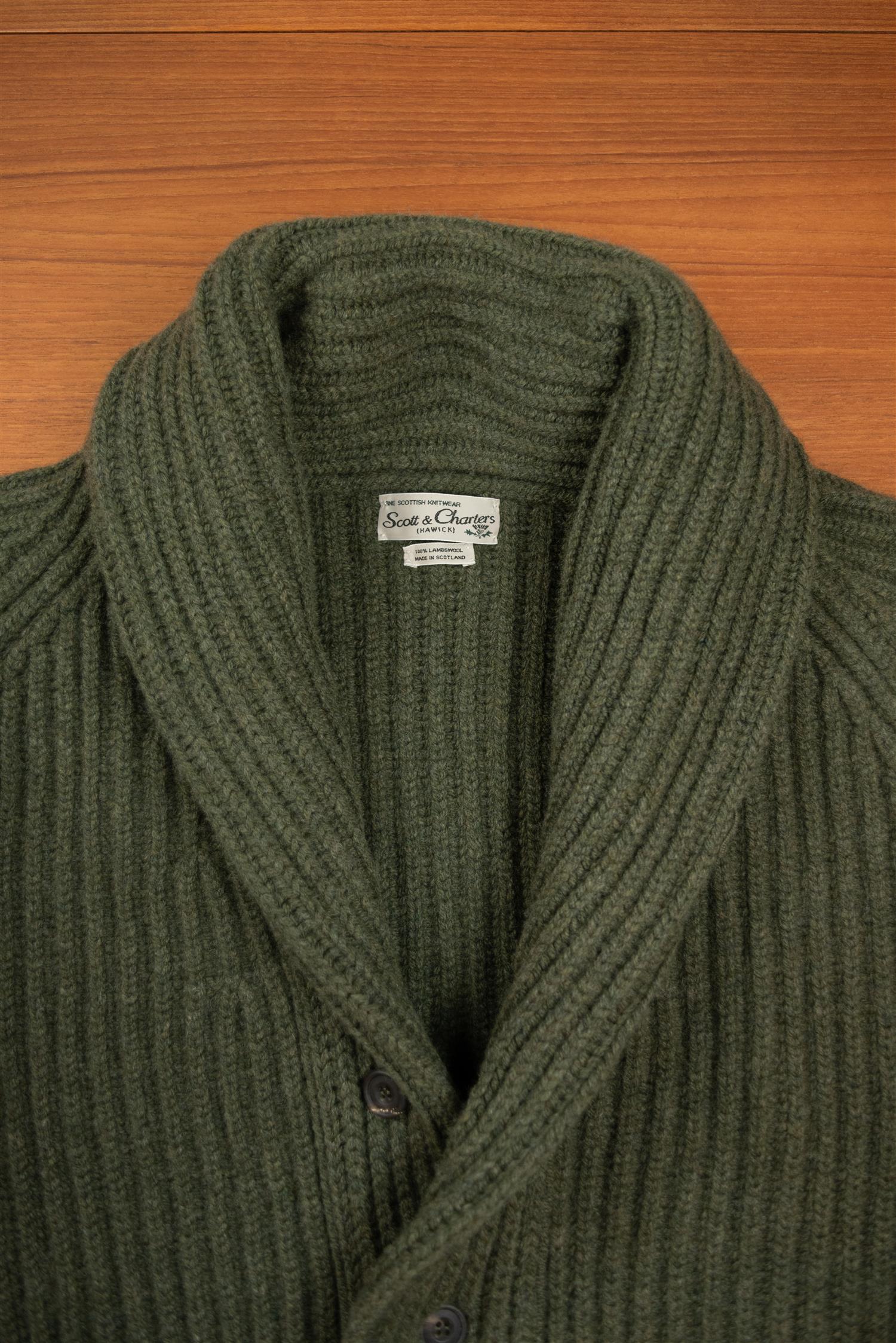 Crocodile green Lambswool Shawl Cardigan