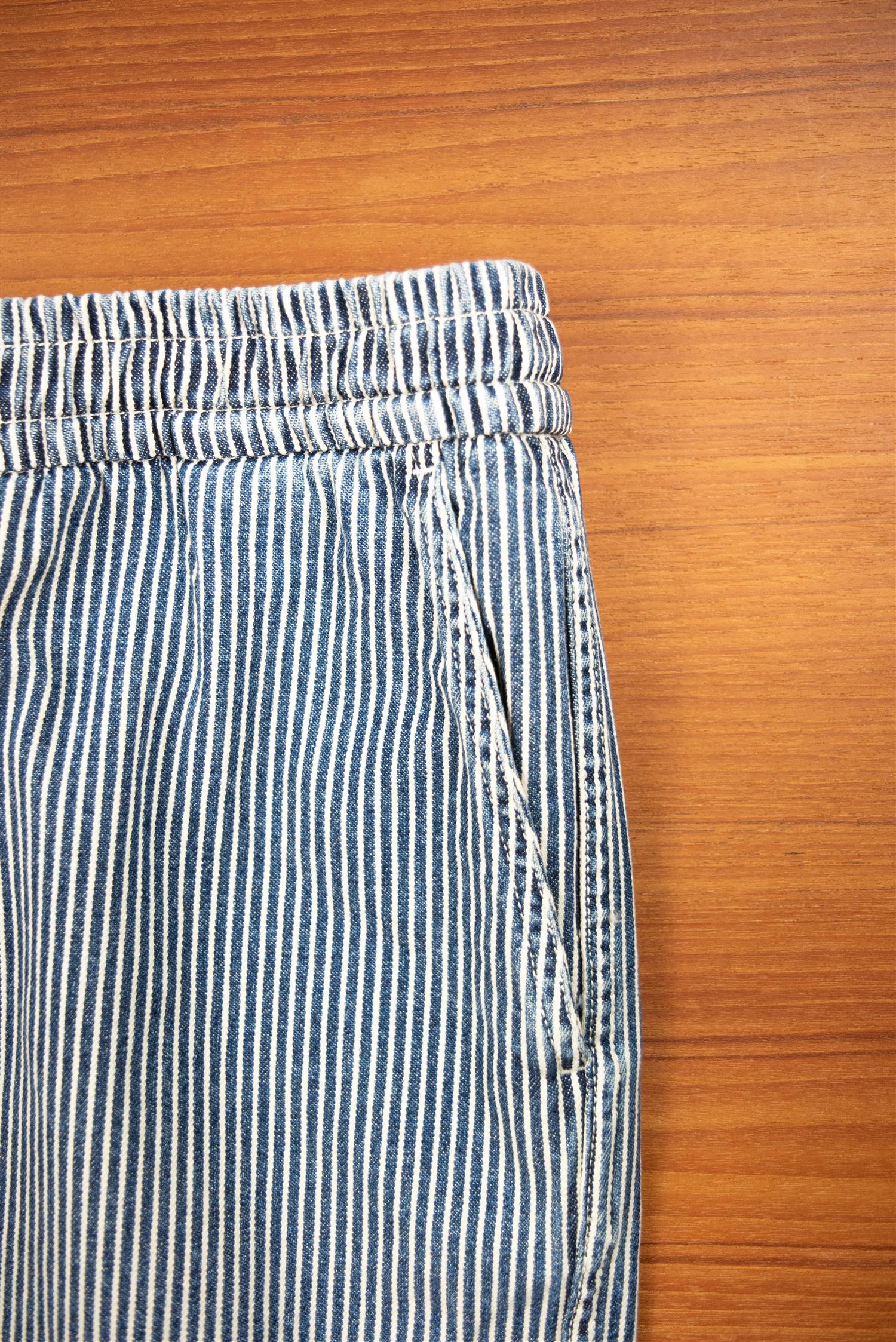Indigo stripe drawstring shorts