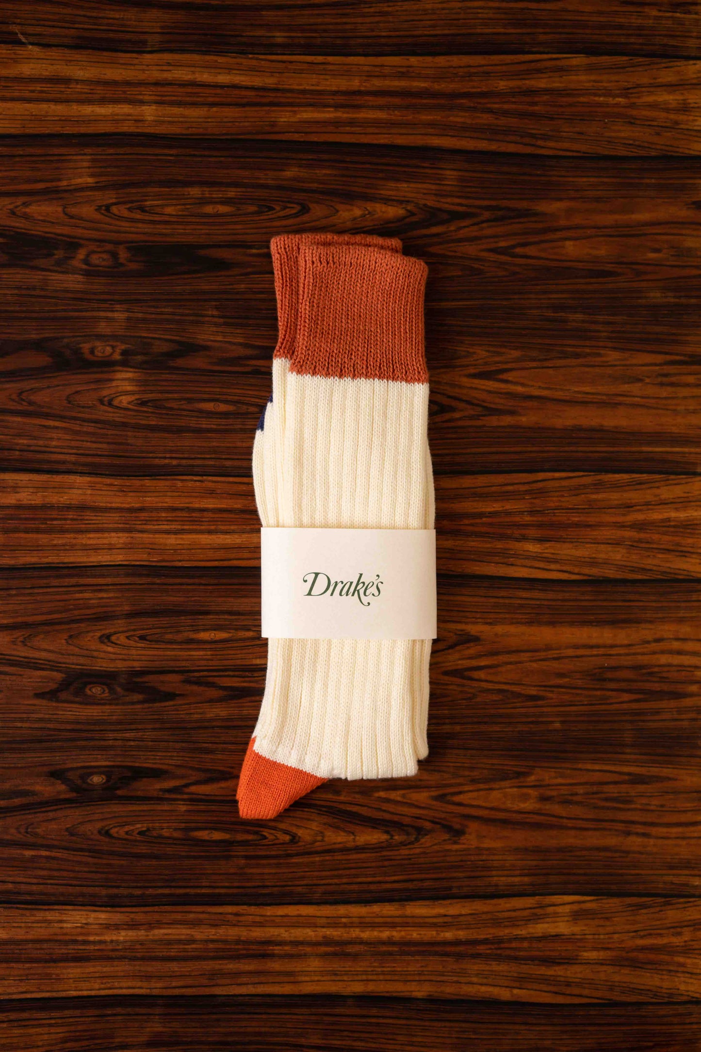 Drakes Sport Sock Off-White & Rust