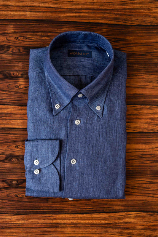 Blue Herringbone Linen Modern Fit Shirt
